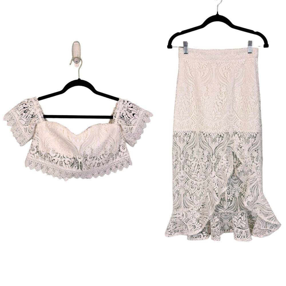 VELVI Top & Skirt 4 White Coord Set Crochet Lace Romantic Party Beach Wedding